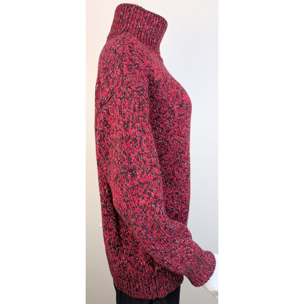 Michael Kors Turtleneck Sweater Small Marled Red Black Silver Metallic Holiday - Picture 2 of 8